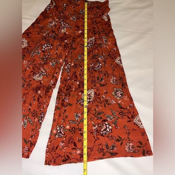 Freshman 1996 Rusty Orange Floral Wide-Leg Loose Pants with Elastic Waist Sz XS - Picture 11 of 16